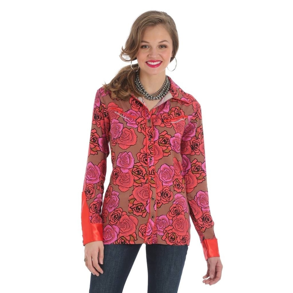Bright Floral Western Wear Embroidered Button Down